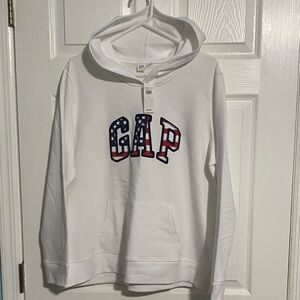 GAP Classic Style White Hoodie Flag Logo Kangaroo Pocket Size XL